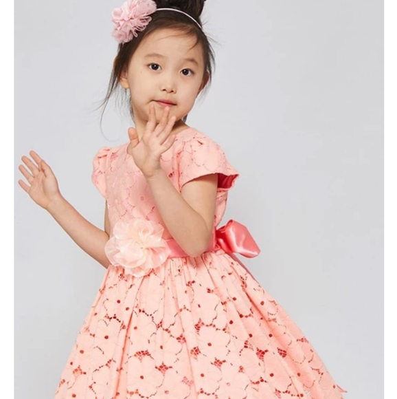 Girls Coral Floral lace Dress